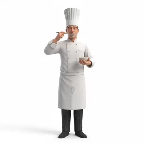 Chef holding spoon tasting pose, profession, job, worker, career, occupation, employee, expert, specialist, industry, service, uniform, tools, skills, training, work, professional, figure, figurine, model, collectible