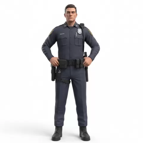 Police officer resting hands on belt, profession, job, worker, career, occupation, employee, expert, specialist, industry, service, uniform, tools, skills, training, work, professional, figure, figurine, model, collectible
