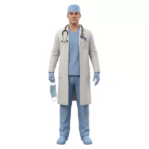 Surgeon holding mask in hand, profession, job, worker, career, occupation, employee, expert, specialist, industry, service, uniform, tools, skills, training, work, professional, figure, figurine, model, collectible