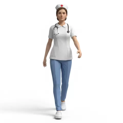 Nurse mid-step walking, profession, job, worker, career, occupation, employee, expert, specialist, industry, service, uniform, tools, skills, training, work, professional, figure, figurine, model, collectible