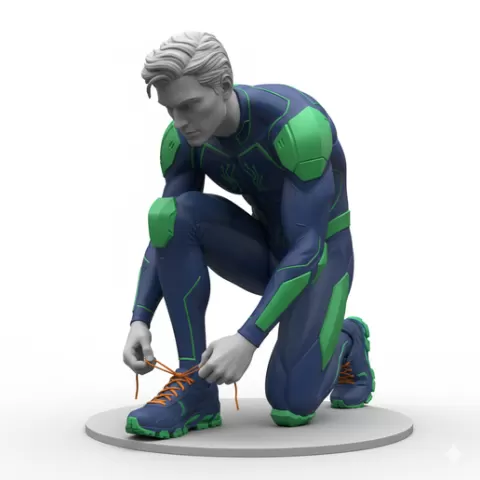 Runner tying shoelace, profession, job, worker, career, occupation, employee, expert, specialist, industry, service, uniform, tools, skills, training, work, professional, figure, figurine, model, collectible
