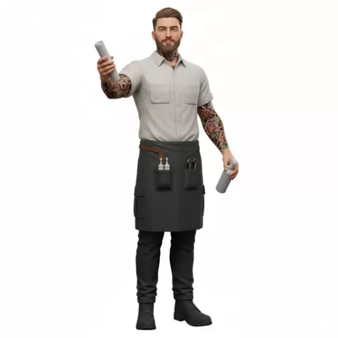 Tattoo artist holding stencil, profession, job, worker, career, occupation, employee, expert, specialist, industry, service, uniform, tools, skills, training, work, professional, figure, figurine, model, collectible