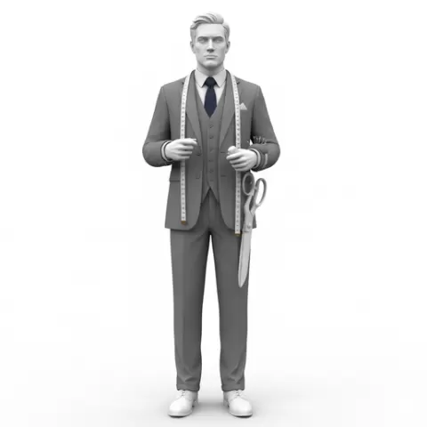 Tailor holding measuring tape, profession, job, worker, career, occupation, employee, expert, specialist, industry, service, uniform, tools, skills, training, work, professional, figure, figurine, model, collectible