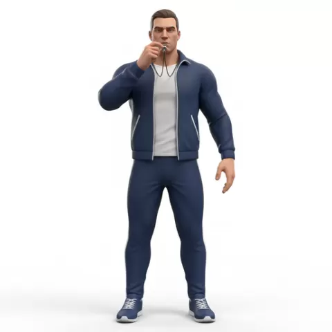 Coach holding whistle ready, profession, job, worker, career, occupation, employee, expert, specialist, industry, service, uniform, tools, skills, training, work, professional, figure, figurine, model, collectible