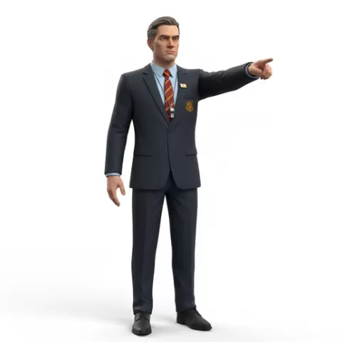 Principal pointing forward, profession, job, worker, career, occupation, employee, expert, specialist, industry, service, uniform, tools, skills, training, work, professional, figure, figurine, model, collectible