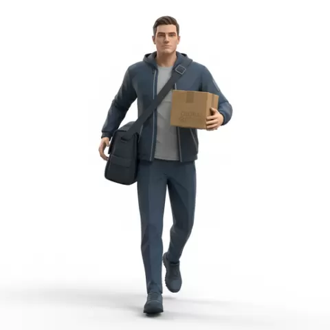 Courier jogging with parcel, profession, job, worker, career, occupation, employee, expert, specialist, industry, service, uniform, tools, skills, training, work, professional, figure, figurine, model, collectible