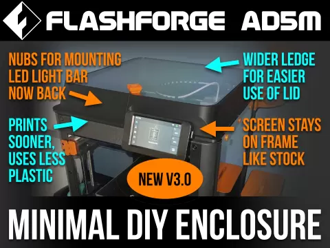 New v3.0 of top riser set for Flashforge Adventurer 5M (AD5M) Minimal DIY Enclosure - prints faster, uses less plastic - and more
