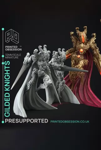 Guilded Knight - Flesh of Gold - PRESUPPORTED - Illustrated and Stats - 32mm scale