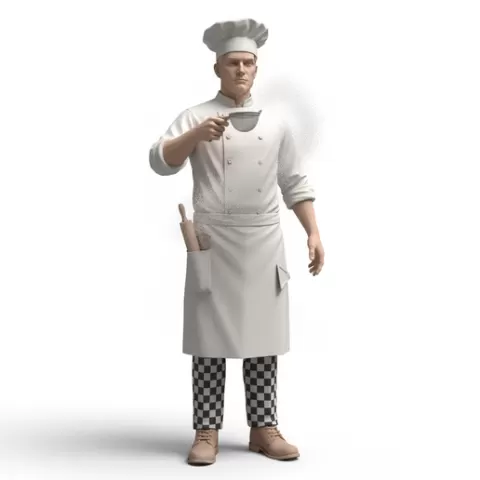 Baker dusting flour motion, profession, job, worker, career, occupation, employee, expert, specialist, industry, service, uniform, tools, skills, training, work, professional, figure, figurine, model, collectible