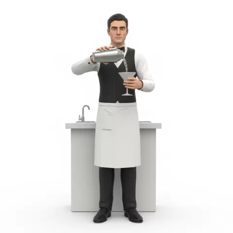 Bartender pouring drink, profession, job, worker, career, occupation, employee, expert, specialist, industry, service, uniform, tools, skills, training, work, professional, figure, figurine, model, collectible