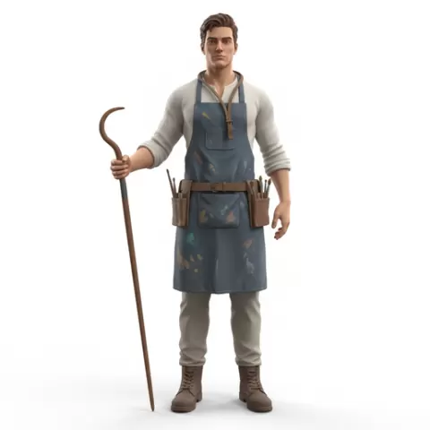 Painter holding brush down rest, profession, job, worker, career, occupation, employee, expert, specialist, industry, service, uniform, tools, skills, training, work, professional, figure, figurine, model, collectible