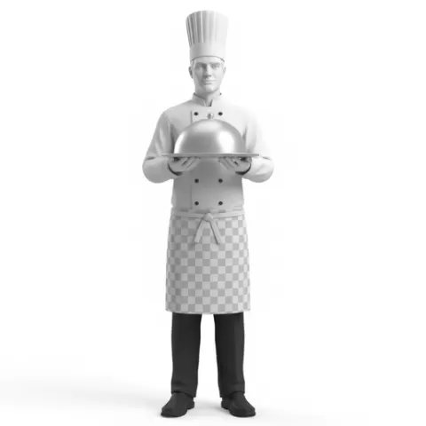 Chef holding dish presentation pose, profession, job, worker, career, occupation, employee, expert, specialist, industry, service, uniform, tools, skills, training, work, professional, figure, figurine, model, collectible