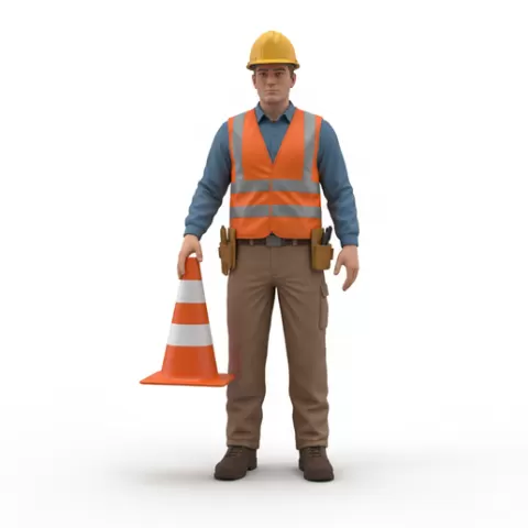 Road worker placing cone, profession, job, worker, career, occupation, employee, expert, specialist, industry, service, uniform, tools, skills, training, work, professional, figure, figurine, model, collectible