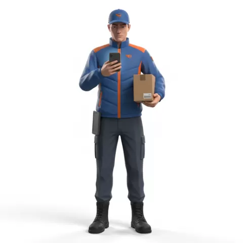 Delivery worker checking phone, profession, job, worker, career, occupation, employee, expert, specialist, industry, service, uniform, tools, skills, training, work, professional, figure, figurine, model, collectible