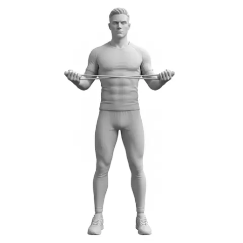 Trainer holding resistance band, profession, job, worker, career, occupation, employee, expert, specialist, industry, service, uniform, tools, skills, training, work, professional, figure, figurine, model, collectible
