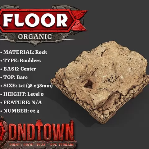 Floor - Stone - Rock Boulders - Ground - 1x1 - Centre 02.3 - 3D Modular Dungeon Tile - DnD Town Minis (www.dnd.town) by TTR.Town