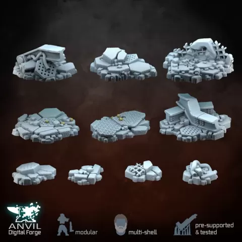 32mm Hyper City Base Toppers and Rubble - For Afterlife and other Skirmish Tabletop Wargames by Anvil Digital Forge