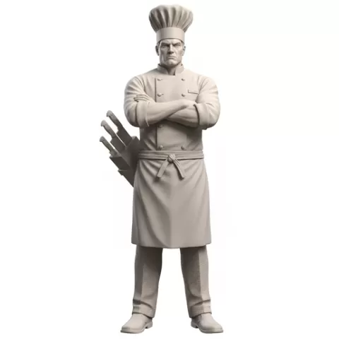 Chef arms crossed authority pose, profession, job, worker, career, occupation, employee, expert, specialist, industry, service, uniform, tools, skills, training, work, professional, figure, figurine, model, collectible