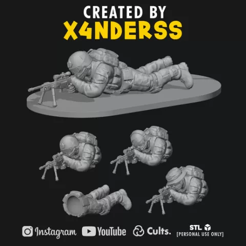 [X4NDERSS 1⁄48] MILITARY PRONE RECON SET 26 • MODERN WARFARE • ARMY • MODULAR • LEGION SCALE • SOLDIER • SCOUT • MARINE • SNIPER • BATTLEFIELD • COD • TOM • GHOST • BREAKPOINT • MIDDLE EAST • OPS • ISRAEL • MINIATURE • 3D PRINT • PRINTING •