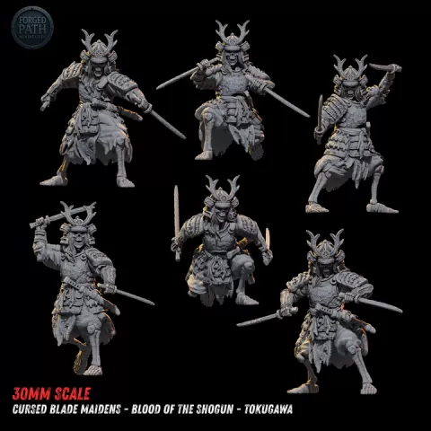 Cursed Blade Maidens - Undead Japanese Samurai Dual Sword Unit | Blood of the Shogun - Tokugawa by Forged Path Miniatures