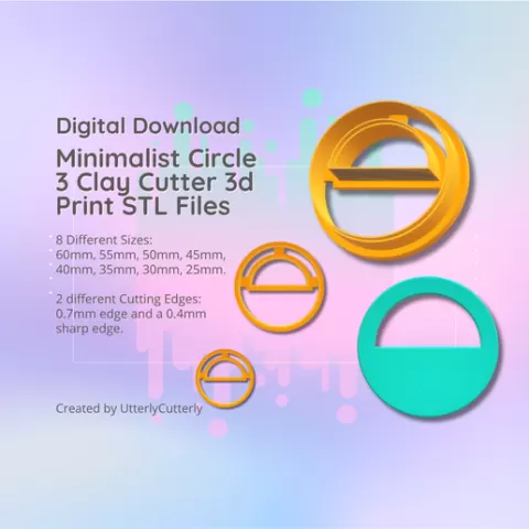 Clay Cutter STL File Minimalist Circle 3- Retro 60's Geometric Earring Digital File Download- 8 sizes & 2 Cutter Versions, cookie cutter