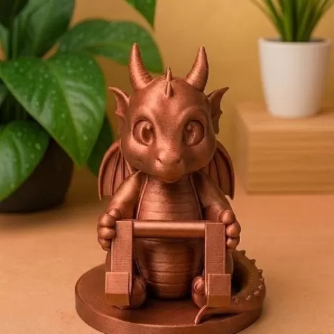 Cute Gym Dragon 3D Model – Baby Dragon Weightlifter STL | Stylized Fantasy Desk Decor & Collectible Figure