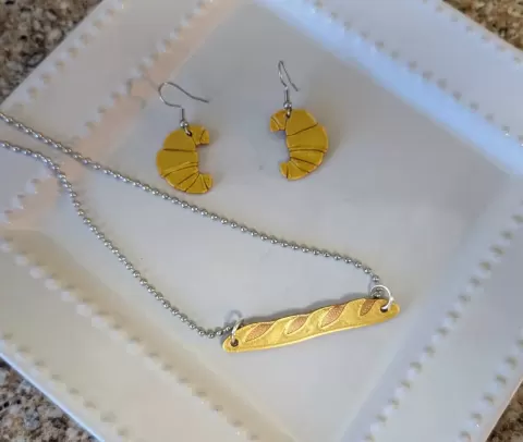 When in doubt, eat bread. - Easy 10 minute, filament swap Croissant earrings and baguette necklace