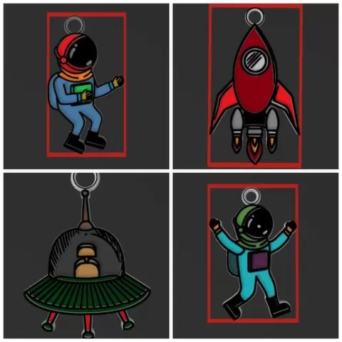 4 Space Design Pendants, Necklaces