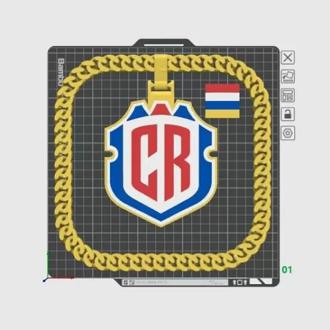 Costa Rica National Team Pendant - CR Soccer Chain Medal STL for 3D Printing | FIFA World Cup 2026