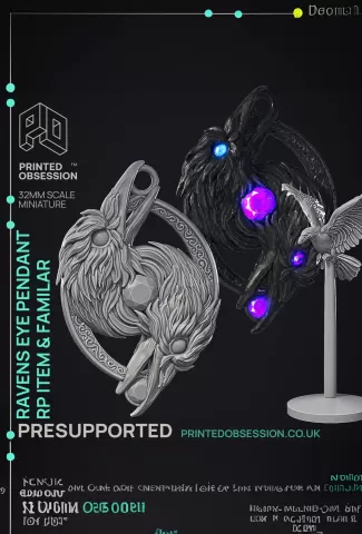 Ravens Eye Pendant - RP item & Familar - PRESUPPORTED - Illustrated and Stats - 32mm scale