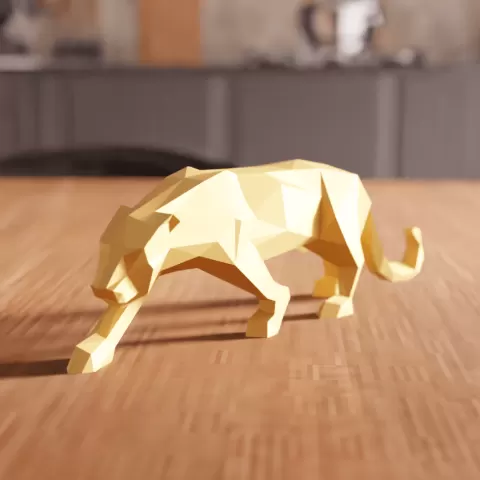 Low-Poly Prowling Panther Sculpture
