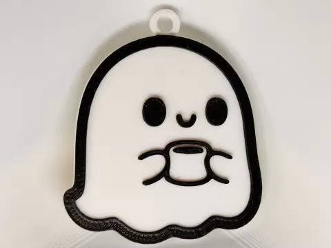 Ghost Drinking Coffee Keychain