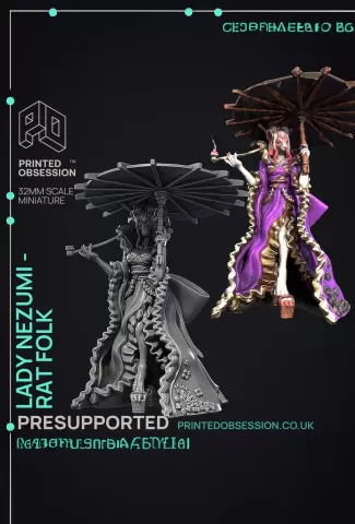 Lady Nezumi - Rat Folk Guild Leader - PRESUPPORTED - Illustrated and Stats - 32mm scale