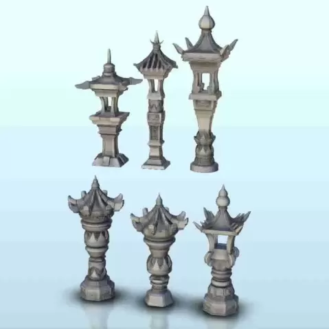 Set of six Chinese scuplt lamps 2 - Japan China Korea Vietna - Hartolia Miniatures