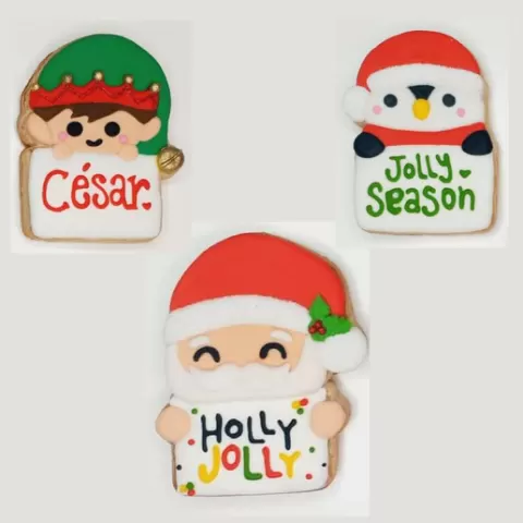 Christmas Cookie Cutter with Stamp Santa Claus Penguin and Elf with Sign to place Text