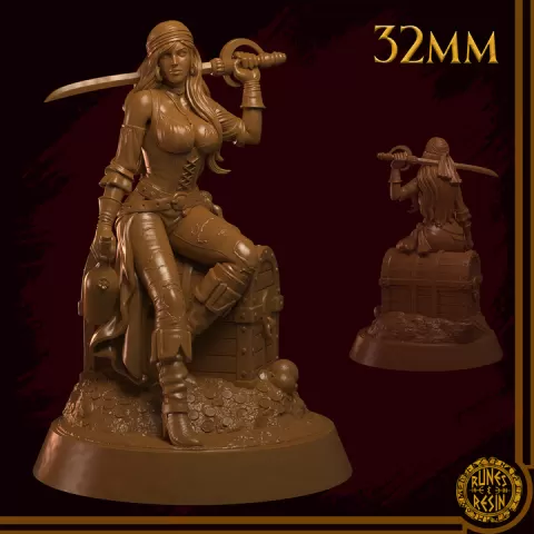 Jaqueline 32mm - Pirate Swashbuckler Treasure – Swashbuckler Pirate Treasure – Treasure Pirate Swashbuckler – Pirate Pirate by Runes & Resin