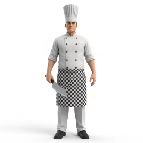 Chef holding knife, profession, job, worker, career, occupation, employee, expert, specialist, industry, service, uniform, tools, skills, training, work, professional, figure, figurine, model, collectible