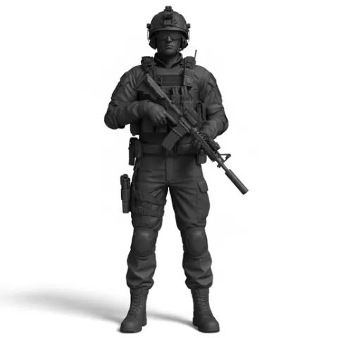 SWAT officer holding rifle, profession, job, worker, career, occupation, employee, expert, specialist, industry, service, uniform, tools, skills, training, work, professional, figure, figurine, model, collectible