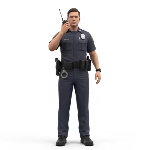 Police officer holding radio, profession, job, worker, career, occupation, employee, expert, specialist, industry, service, uniform, tools, skills, training, work, professional, figure, figurine, model, collectible