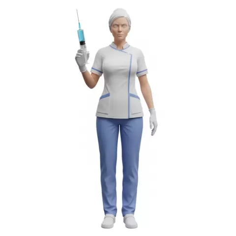 Nurse holding syringe, profession, job, worker, career, occupation, employee, expert, specialist, industry, service, uniform, tools, skills, training, work, professional, figure, figurine, model, collectible