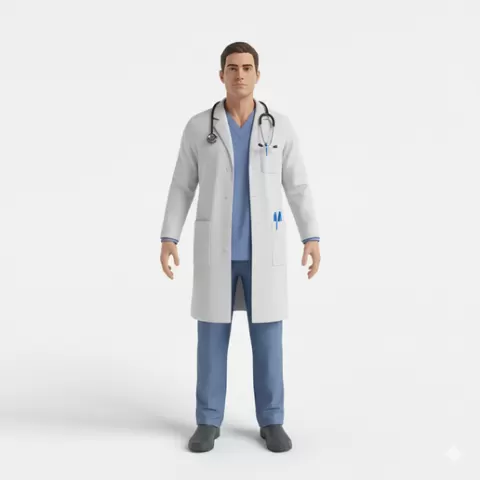 Doctor standing with stethoscope, profession, job, worker, career, occupation, employee, expert, specialist, industry, service, uniform, tools, skills, training, work, professional, figure, figurine, model, collectible