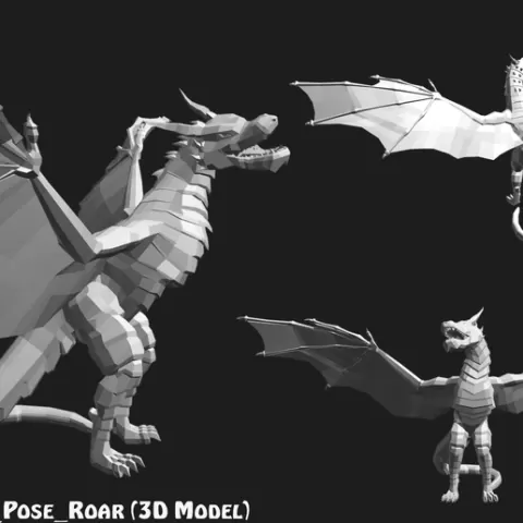 Sculptyfix LowPoly Dragon Wyvren Statue Set
