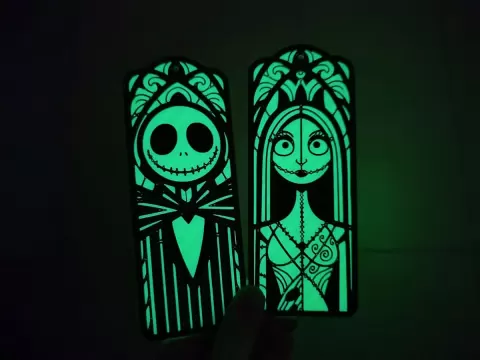 Jack and Sally Glow-in-the-Dark Fan Art – 2D Stained Glass Style - bookmark