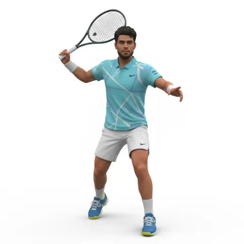 Carlos Alcaraz Tennis players, tennis, player, athlete, sport, racket, serve, forehand, backhand, swing, ball, court, match, grandslam, ace, volley, action, dynamic, figurine, stl, collectible