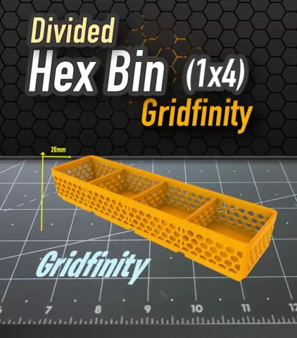 Gridfinity Hex Bin 1x4 Divided