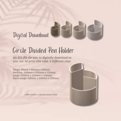 Circle Pen Pot 1 STL File - Digital Download -4 Sizes- Homeware, Minimalist Modern Design- Make Up Brush Holder