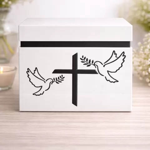 Obsidian Faith – Designer Urn with Cross & Doves of Peace | Memorial Urn | Bayonet Closure by Simon