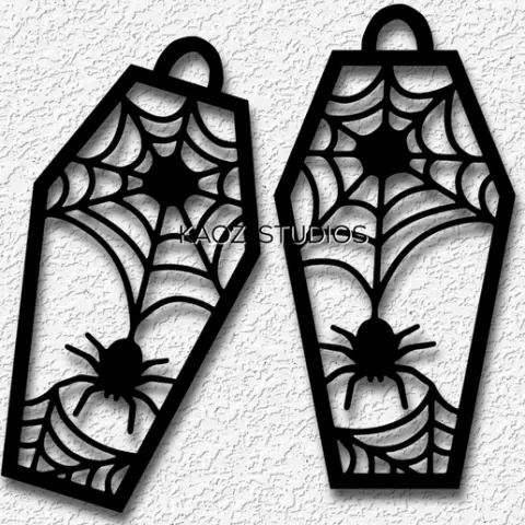 Halloween Earrings Coffins with Spiders Halloween Jewelry Pendant Necklace Keychain