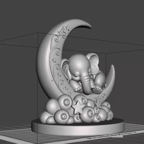 Sleeping Elephant Moon STL, Baby Nursery Decor 3D Print, Cute Elephant Figurine, Moon Cloud Baby Decor, Nursery Gift STL, Easy Print STL