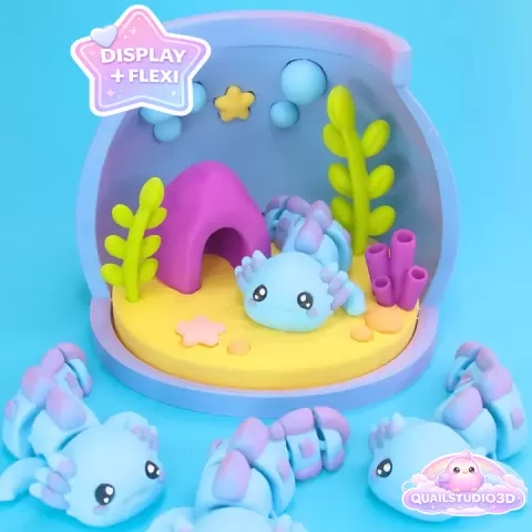 Fish Tank Diorama with Axolotl STL: Flexi Axolotl Habitat (Digital Download) by Quail Studio